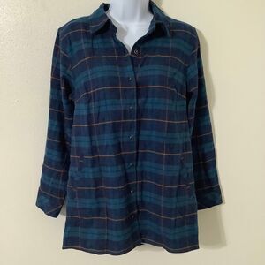Joan Rivers Blue Plaid Western Cowboy Cabincore Outdoorsy Button Down Shirt PXS